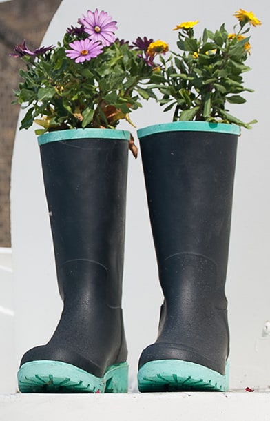 rubber boots recycled for gardening