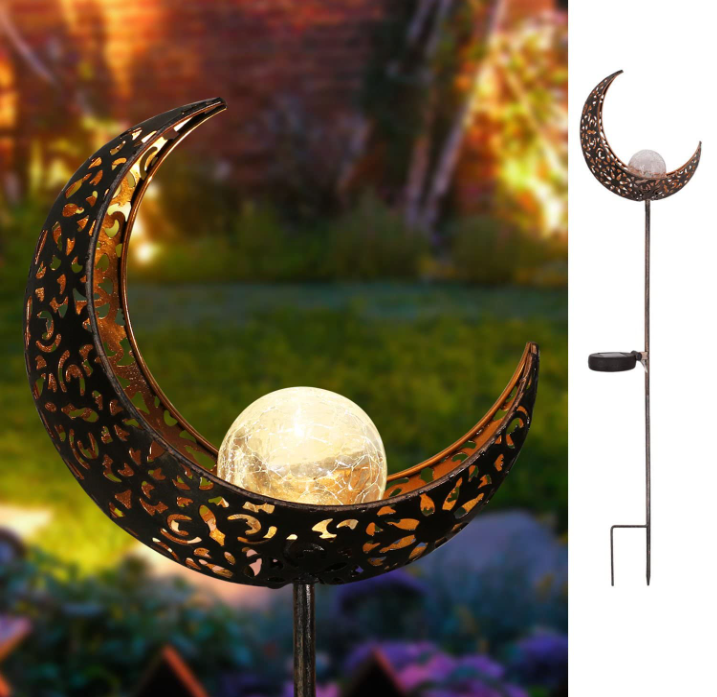 HOMEIMPRO Garden Solar Lights Pathway Outdoor Moon Crackle Glass Globe (Bronze)