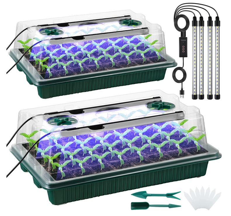 2 Packs 80 Cells Seed Starter Tray Kit with 4 Grow Lights