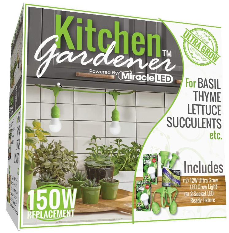 Miracle LED Kitchen Gardener 2-Socket LED Grow Light Bulb Kit