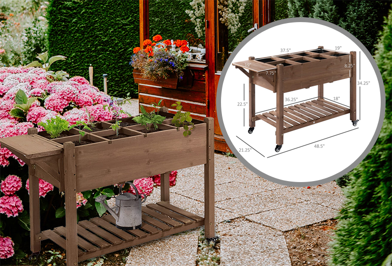 Outsunny 8 Grids Wood Plant Box Stand