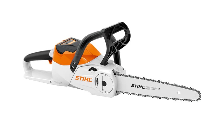 Stihl chainsaw on a white background.