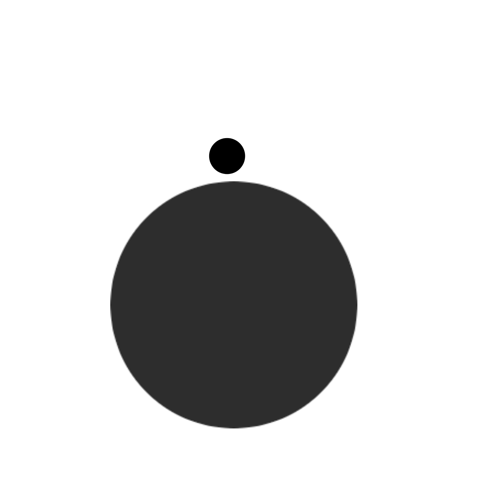 A large black circle is positioned near the bottom center of the image with a smaller black circle above it, both on a light gray background.